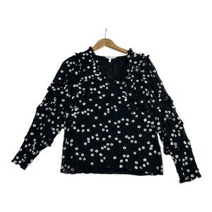 Rebecca Taylor‎ Floral Print Alessandra Ruffle Top size 12 Black/White